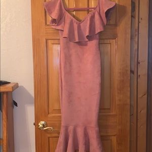 Pink suede Calf length dress